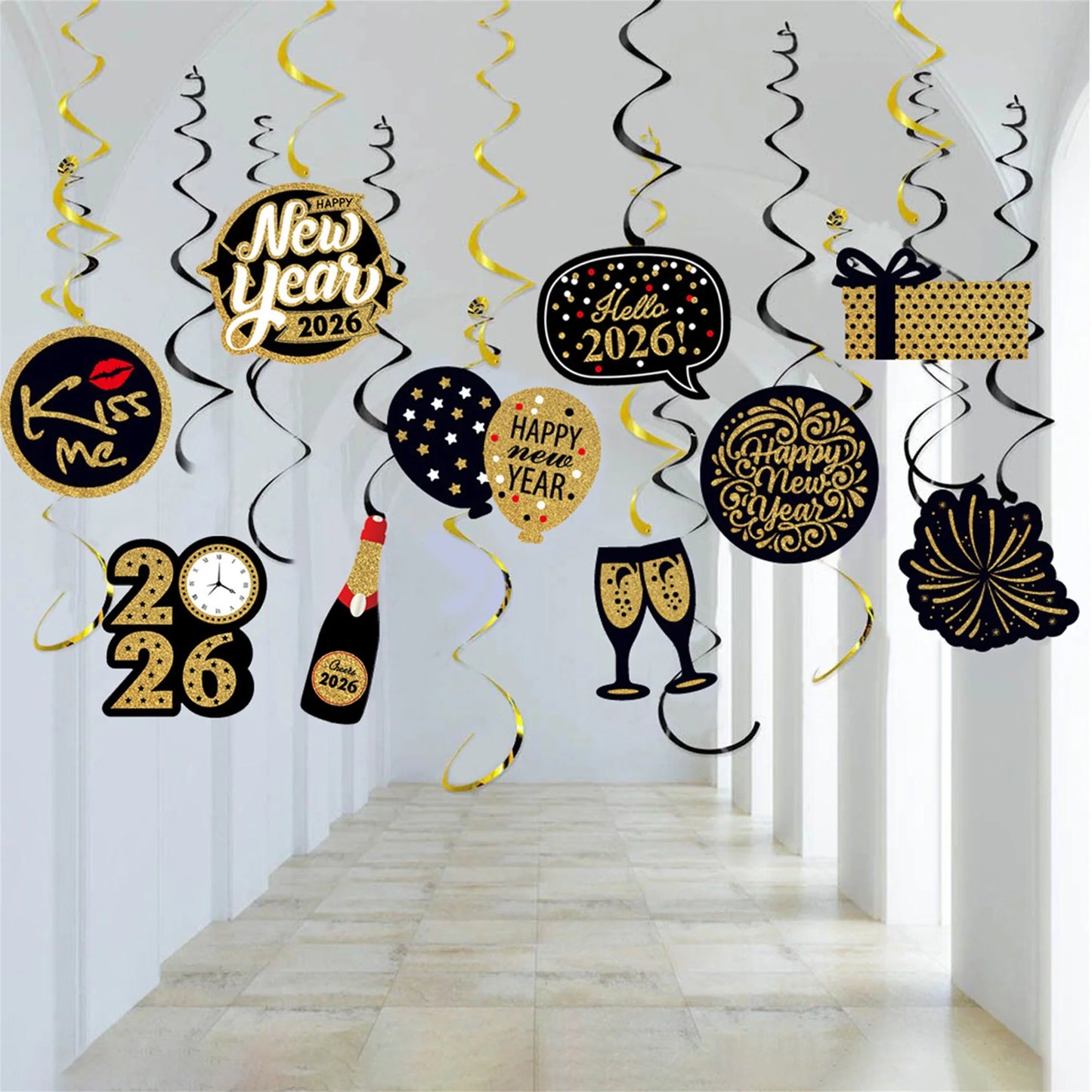 2026 New Year s Eve Party Supplies Hanging Swirl Decorations for Ceiling Creative Paper Decor for Countdown Celebration