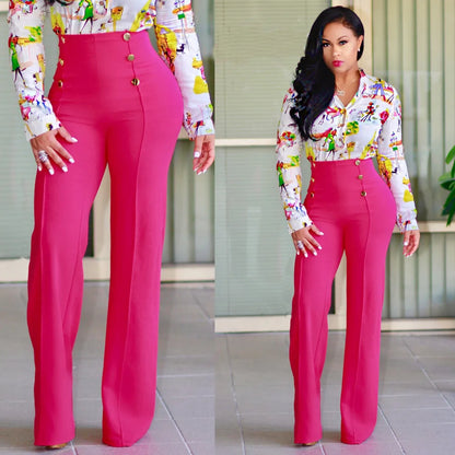 Elegant High Waist Wide Leg Bootcut Pants Summer European & American Fashion Simple Women's Flared Trousers
