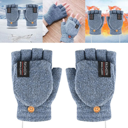 USB Electric Heated Gloves Touchscreen Double-Sided Heating Gloves Fingerless Hands Warmer Winter Skiing Cycling Thermal Gloves
