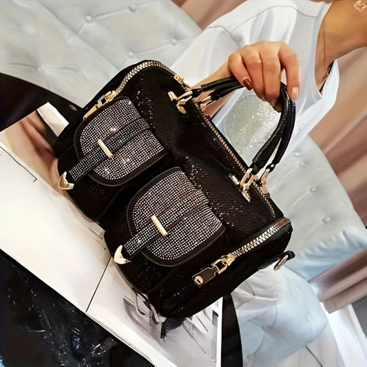 2025 New elegant women's rhinestone sequin handbag, large capacity casual shoulder and crossbody bag, women's casual handbag