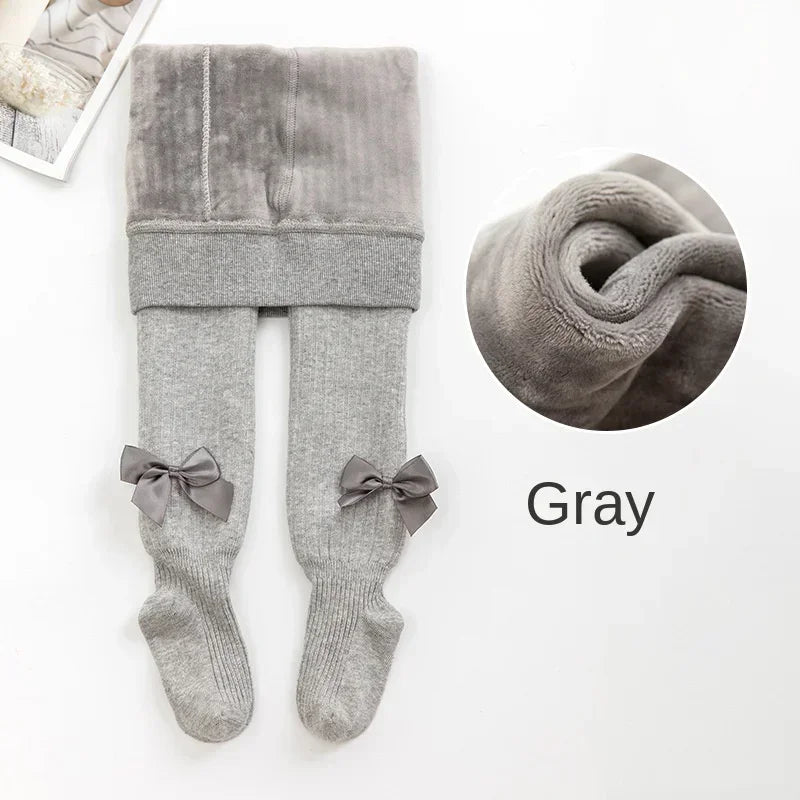 Winter Velvet Warm Tights For Girls Winter Cute Bowknot Cotton Children Pantyhose Newborn Toddler Baby Girls Tights 0 To 10 Yrs