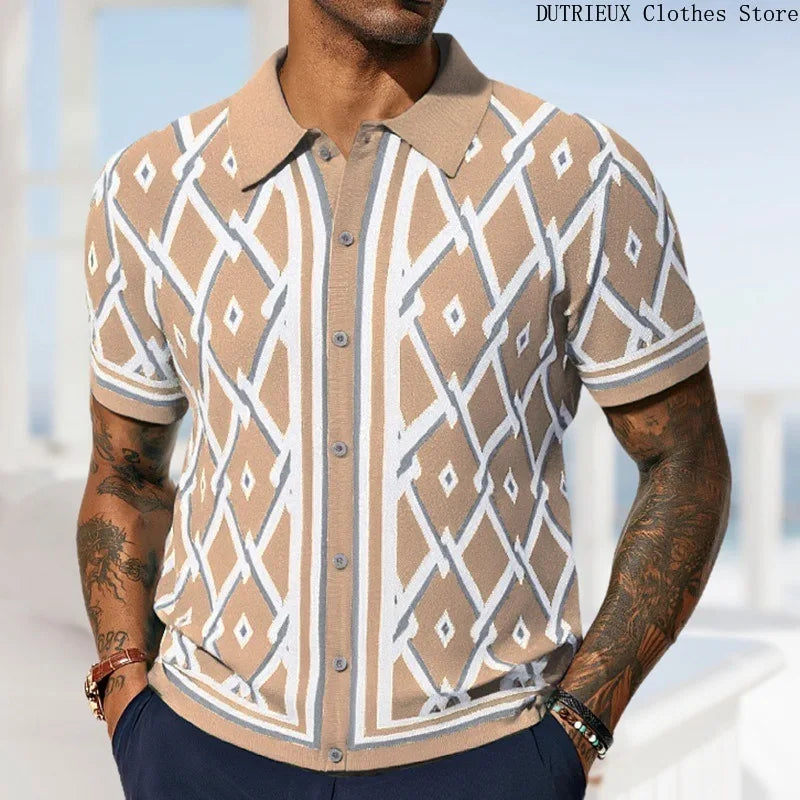 Men's Luxury Polo Shirt | High Quality Three-dimensional Tailoring Slim Temperament Men's Knit Shirt, Business Casual T-shirt