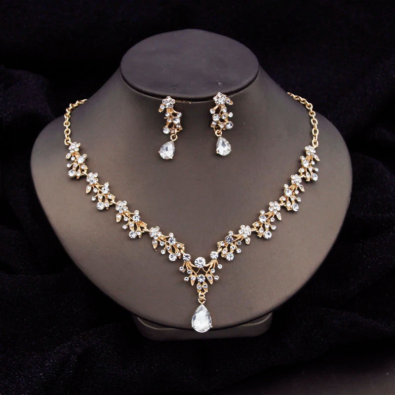 Gorgeous Crystal Fashion Jewelry Sets for Women Luxury Choker Necklace Earrings Prom Wedding Dress Bridal Necklace Sets