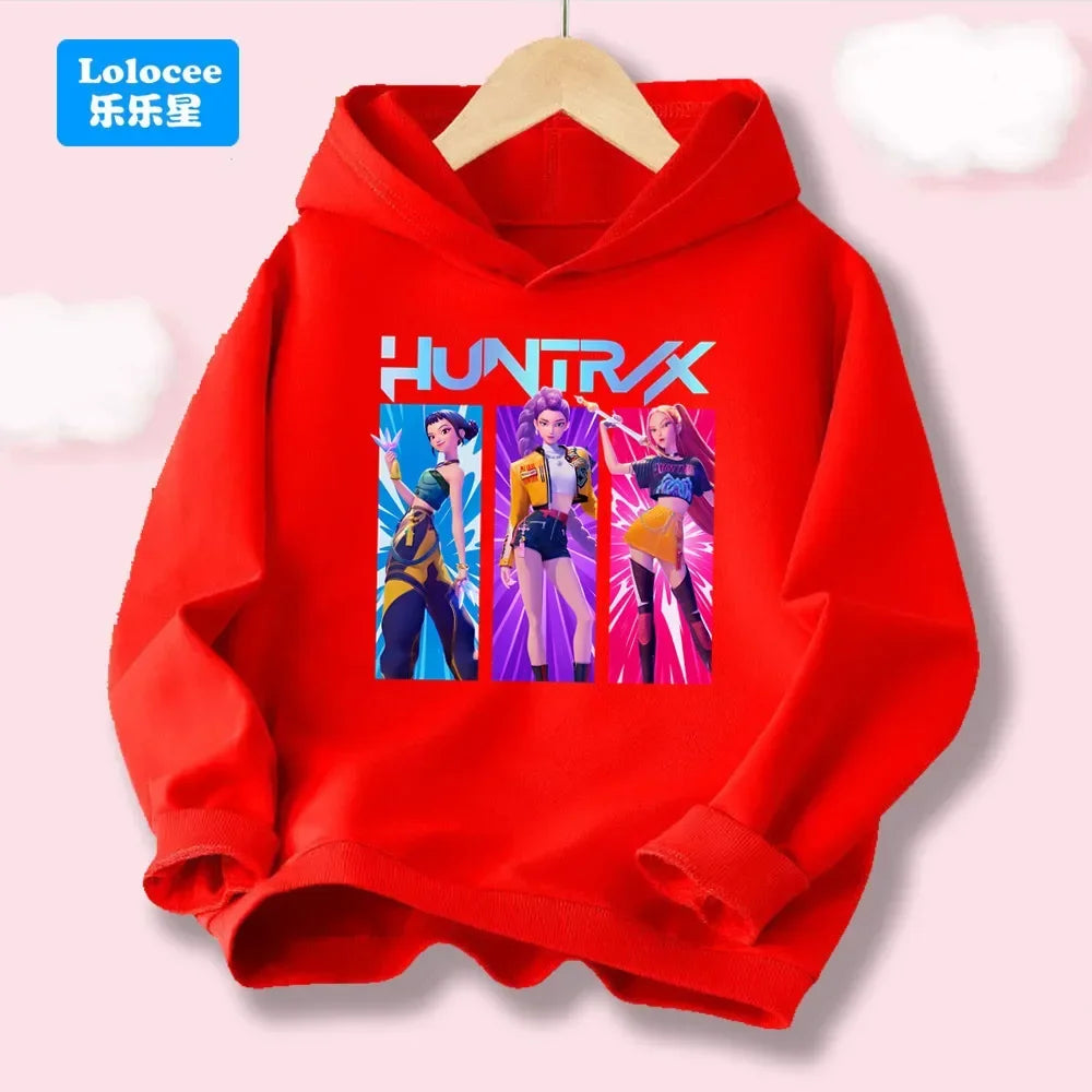 Korean Wave Demon Hunter Loose Comfortable Warm Children's Hoodie Fashion Daily Street  Cute Playful Anime Hooded Clothing Top