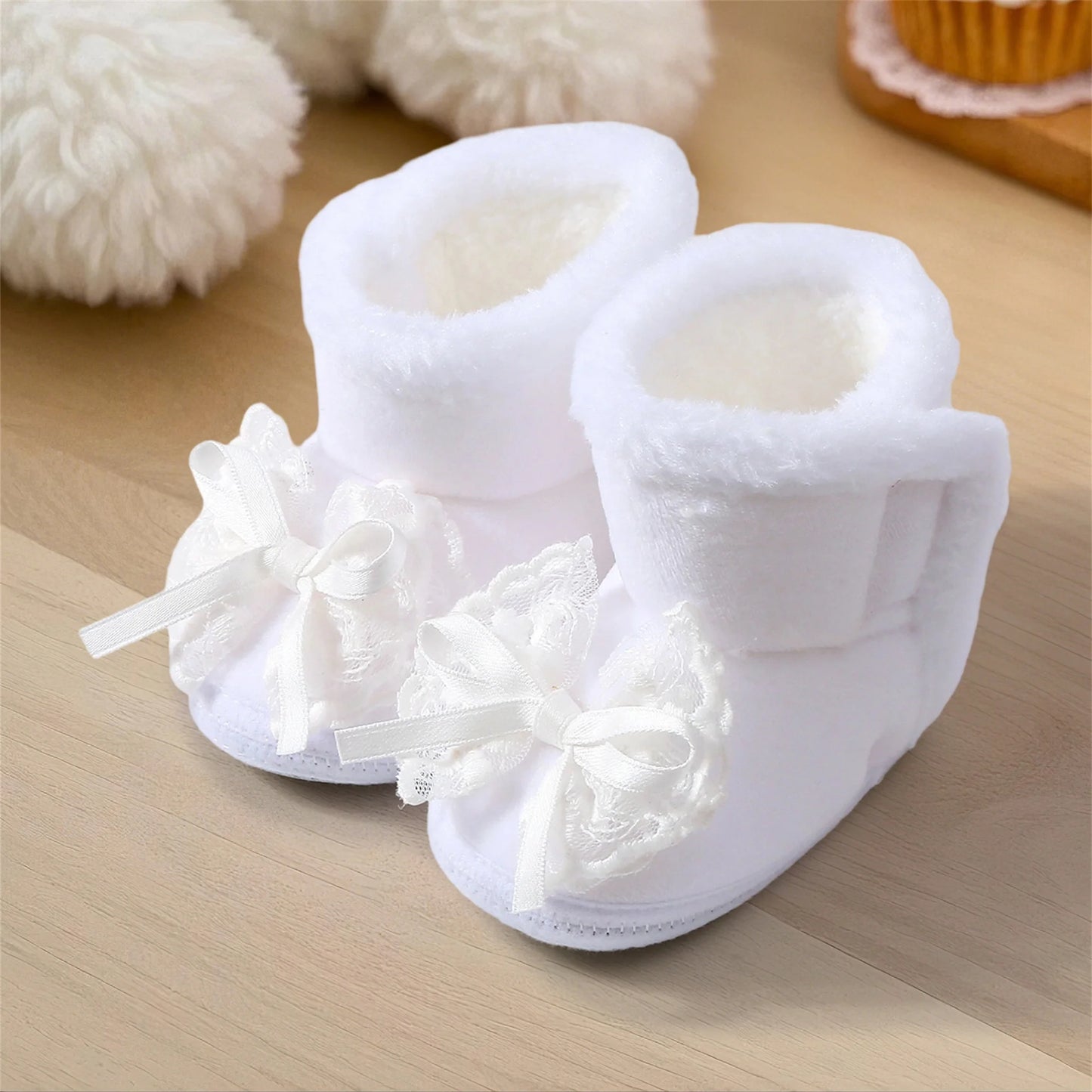 Cute Baby Girls Winter Boots Warm Faux Fur Lined Soft Sole Bowknot Non-slip First Walker Shoes for Toddler Girls