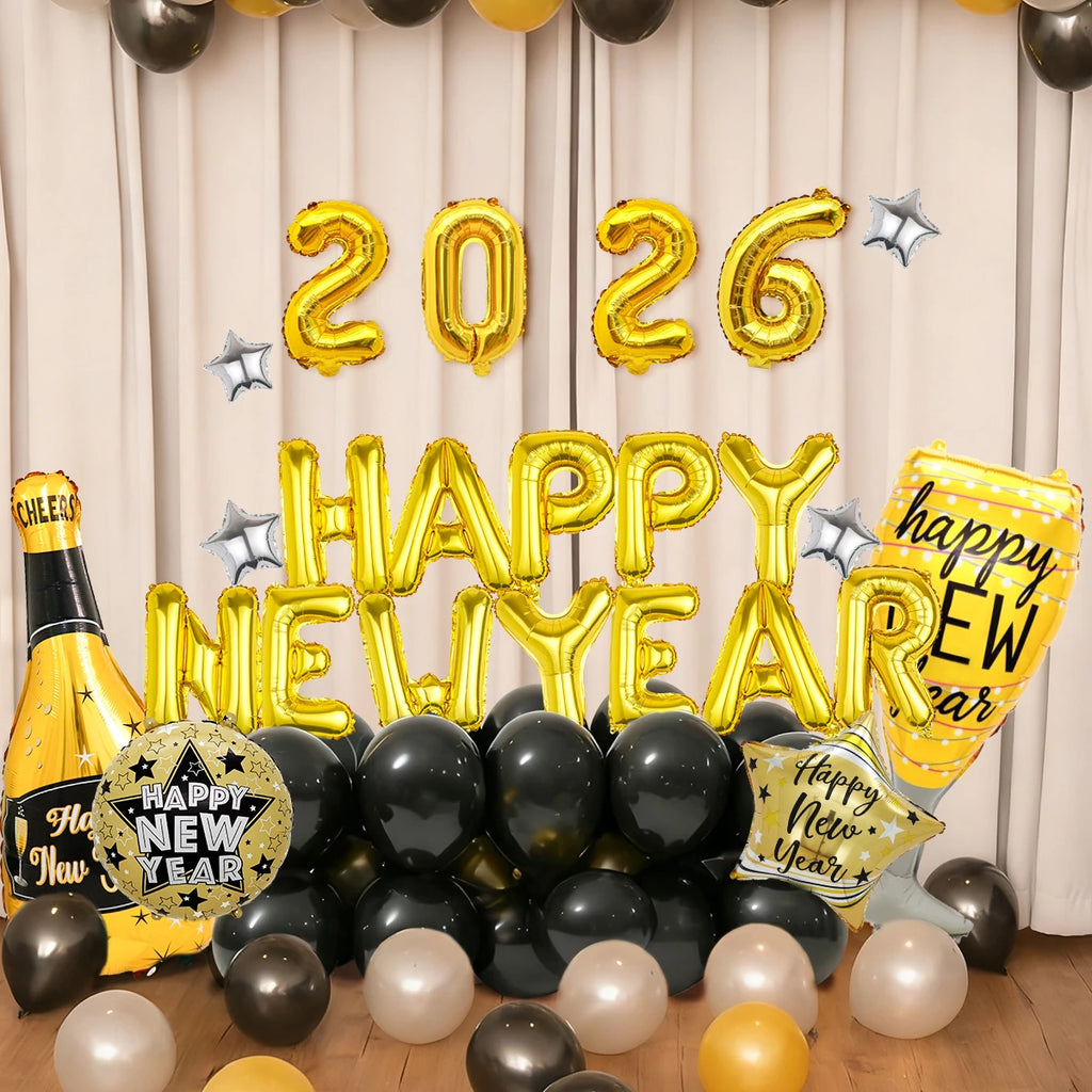 30pcs 2026 New Year balloon set, suitable for New Year party decorations and 2026 Happy New Year party decoration props