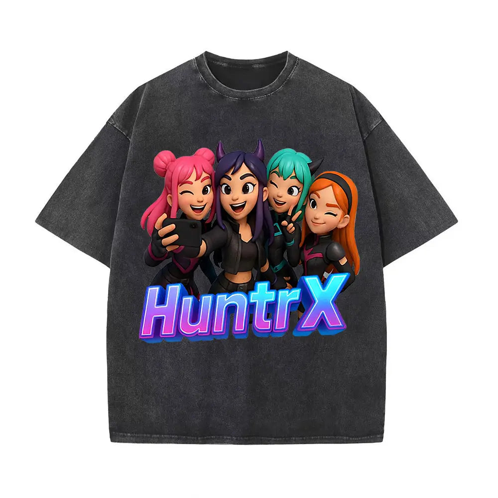 2025 Anime KPOP Tshirts Men Vintage Washed Shirt Harajuku Oversize Crew Neck Cotton Tee Cotton Fashion Streetwear Unisex Top