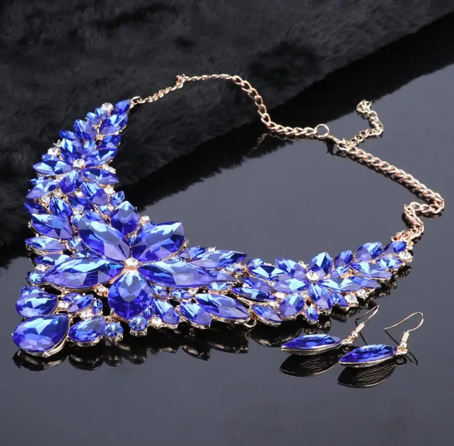 Fashion Crystal Jewelry Sets Bridal Necklace Earrings Sets Wedding Party Jewelery Dress Jewellery Decoration Accessories