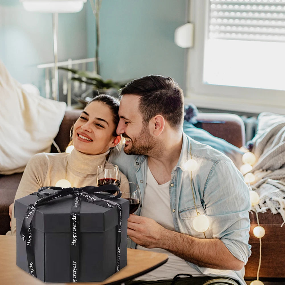 Hexagonal Explosion Box with Photo Album DIY Surprise Explosion Box Handmade Creative for Valentine Day Wedding Proposal