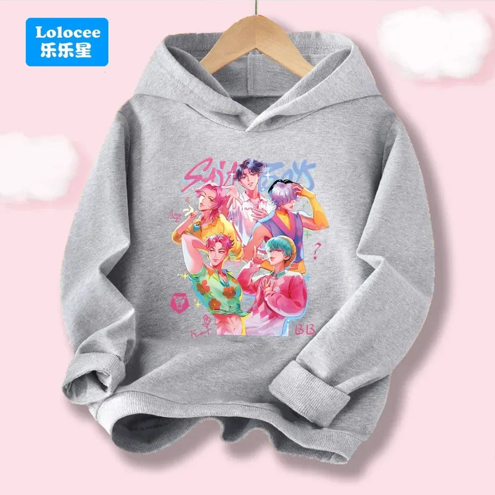 Korean Wave Demon Hunter Loose Comfortable Warm Children's Hoodie Fashion Daily Street  Cute Playful Anime Hooded Clothing Top