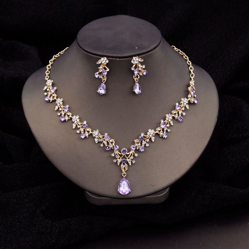 Gorgeous Crystal Fashion Jewelry Sets for Women Luxury Choker Necklace Earrings Prom Wedding Dress Bridal Necklace Sets