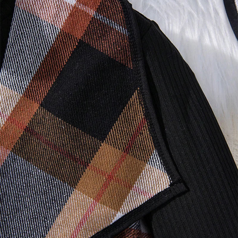 Three Piece Set For Winter Girls Cute And Warm Elegant Plaid Jacket High Necked Knitted Long Sleeved Pants Princess Party Dress