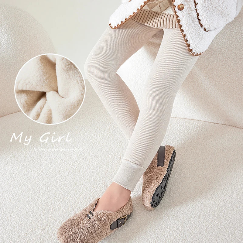 Winter warmer Tights For Girls Children Stockings Dancing Pantyhose Baby child Plus velvet stripe Polar Fleece Lining Leggings