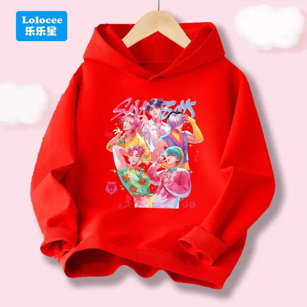 Korean Wave Demon Hunter Loose Comfortable Warm Children's Hoodie Fashion Daily Street  Cute Playful Anime Hooded Clothing Top