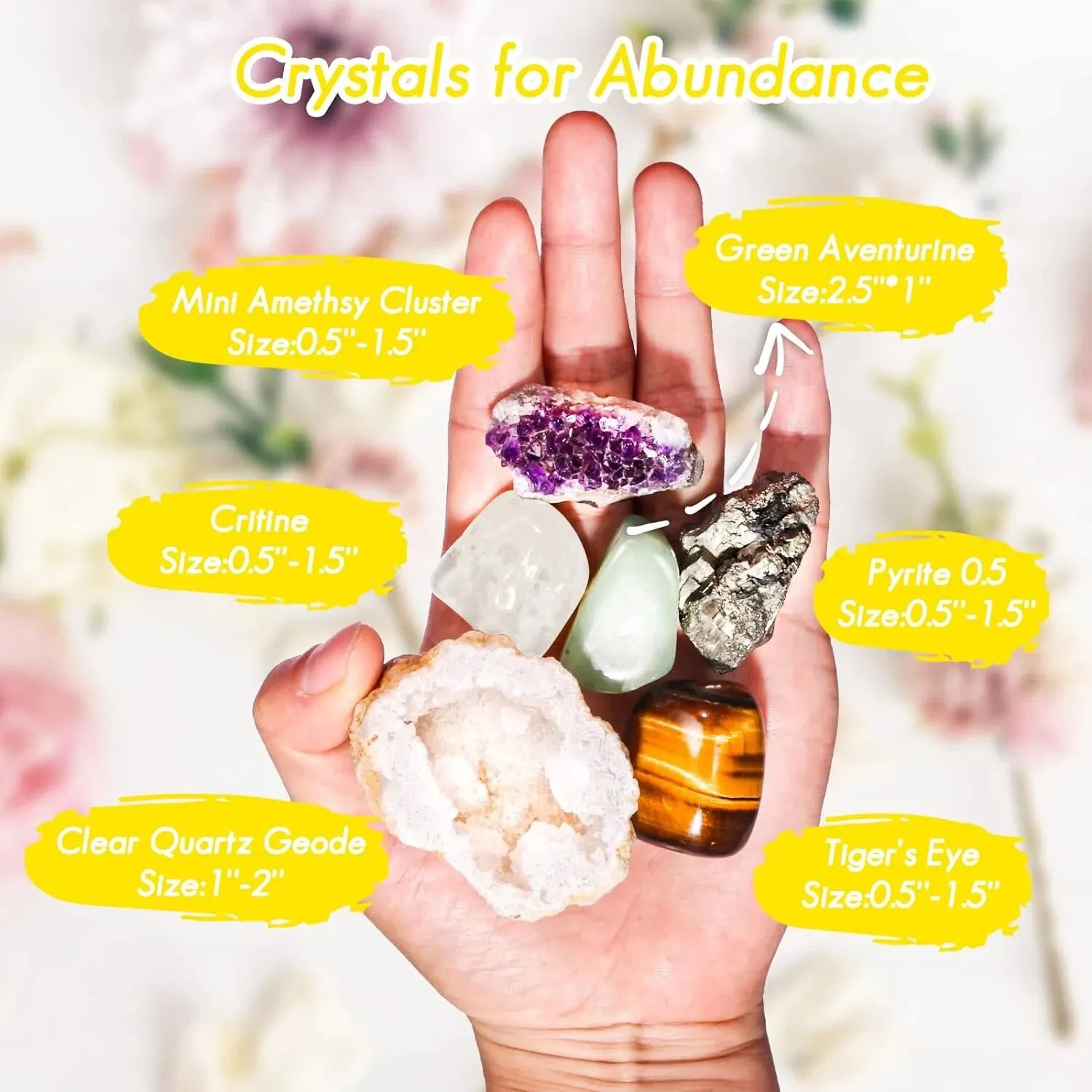 Crystals and Healing Stones Set for Abundance and Prosperity, Spiritual Crystals and Gift for Metaphysical, Witchcraft, Meditati
