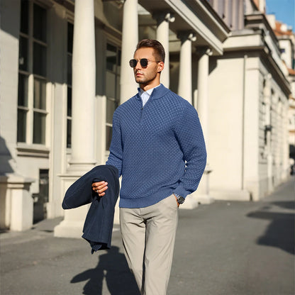 Men's Sweater Spring Outer Wear Quarter Zip Sweaters Polo Zip Pullover Cable Knit Mock Neck Turtleneck Top US Size