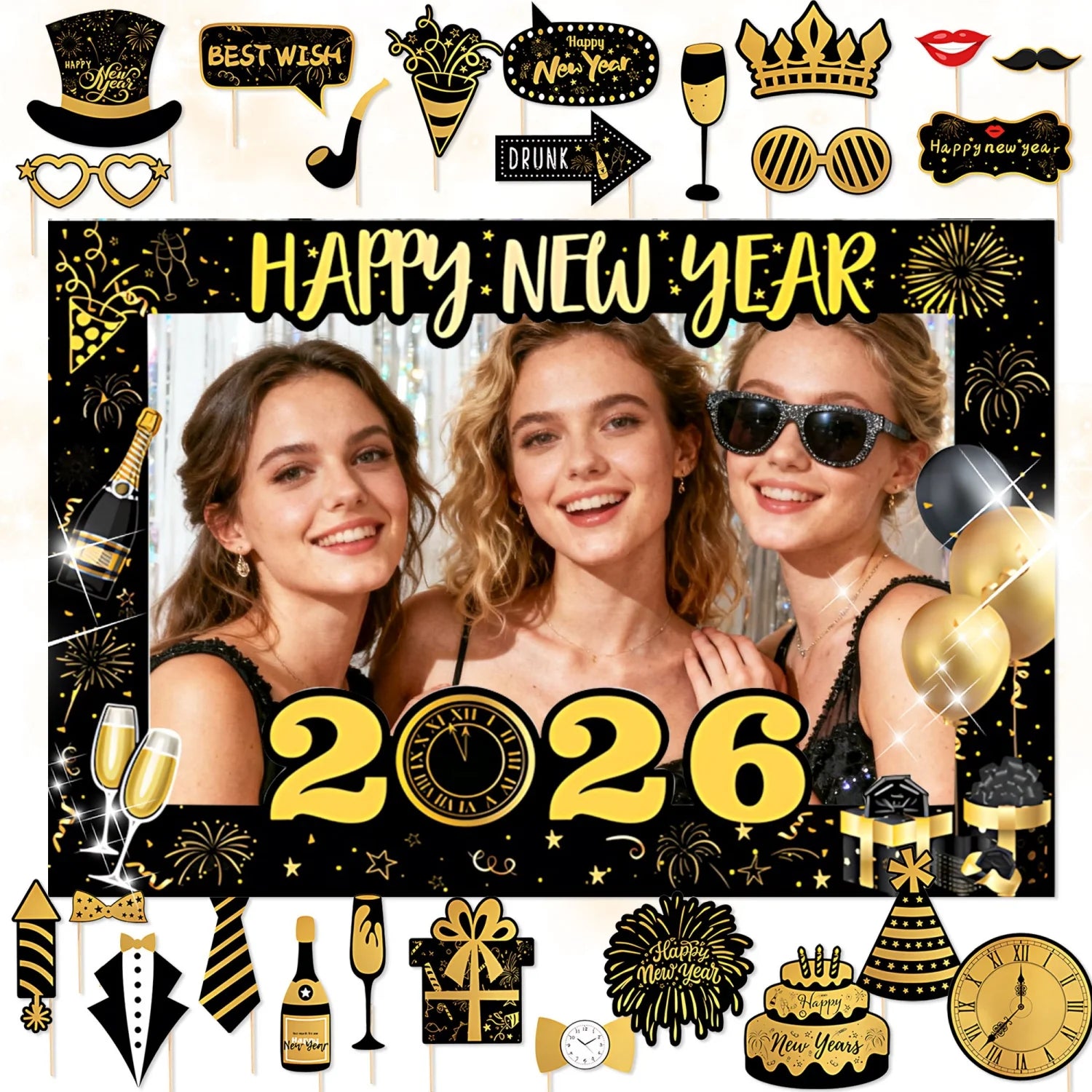 LaVenty Happy New Year 2026 Party Photo Props 2026 New Year Photo Frames New Year Party Decorations