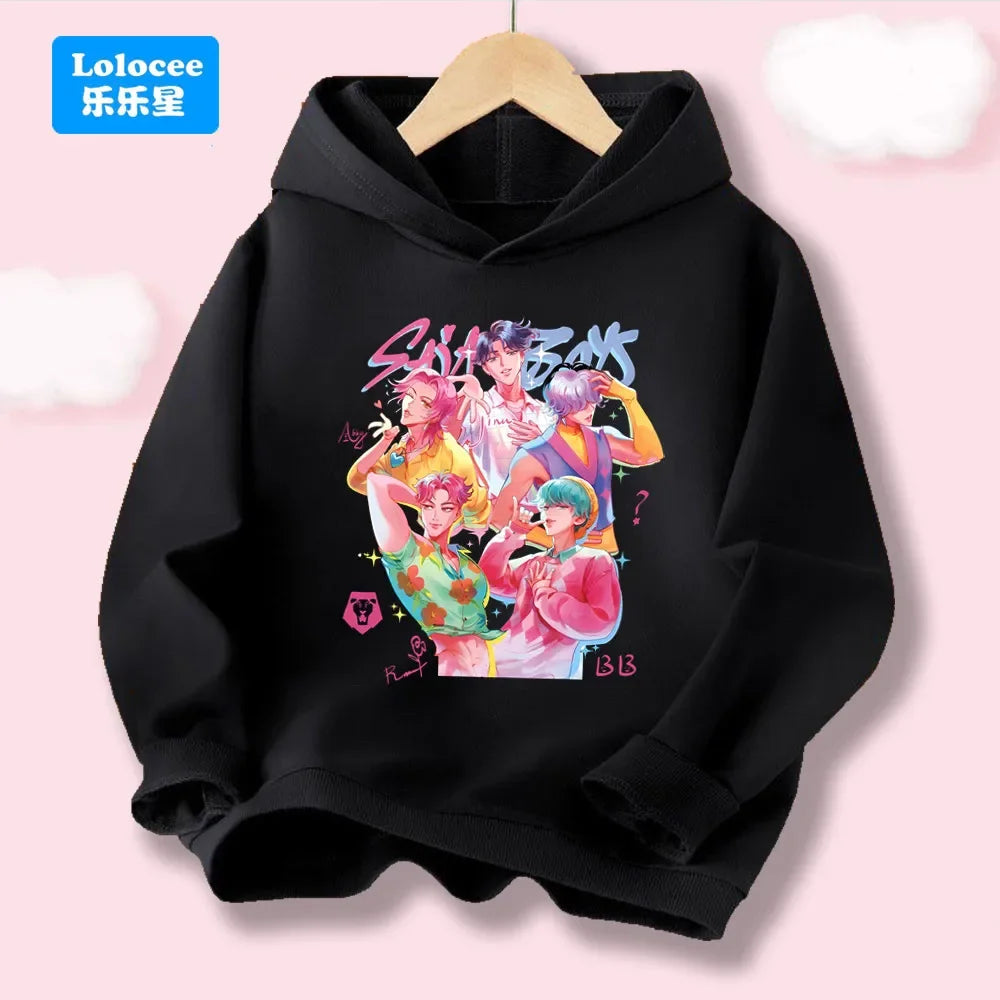 Korean Wave Demon Hunter Loose Comfortable Warm Children's Hoodie Fashion Daily Street  Cute Playful Anime Hooded Clothing Top