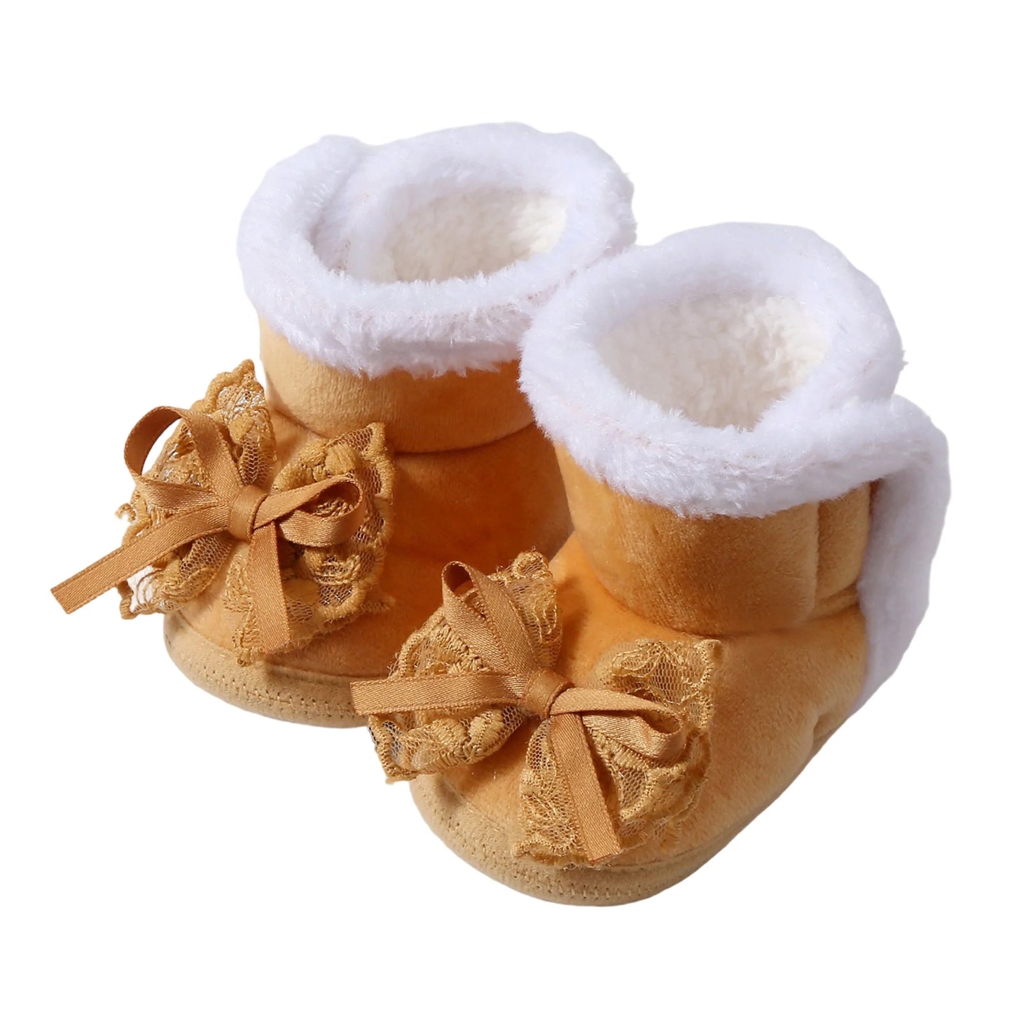 Cute Baby Girls Winter Boots Warm Faux Fur Lined Soft Sole Bowknot Non-slip First Walker Shoes for Toddler Girls