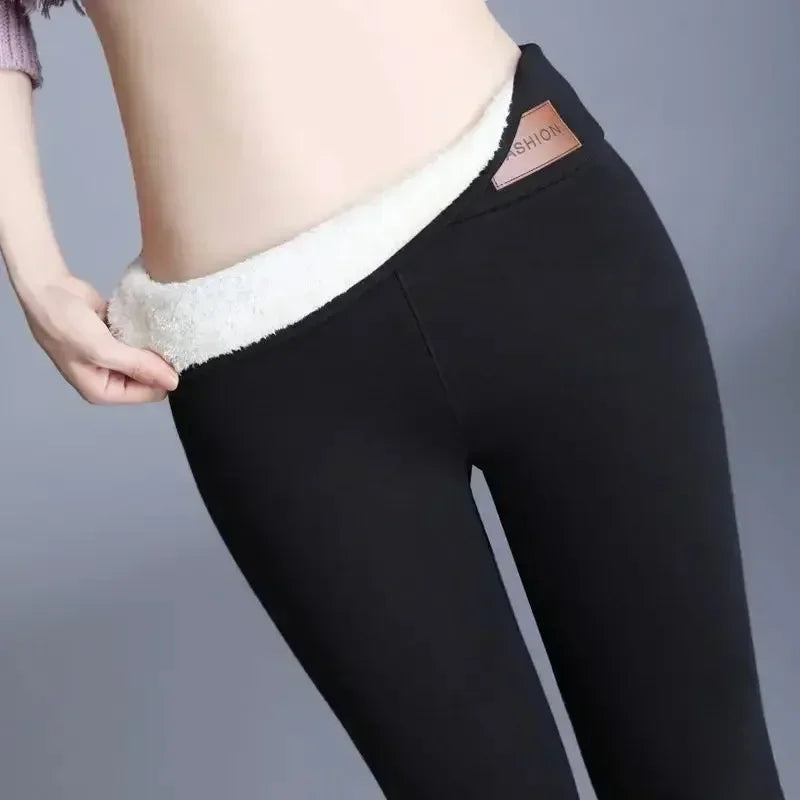 Women Winter Thicken Warm Leggings Lamb Cashmere Leggings High Waist Fleece Elastic Tights Warm Tights Pants Slim Velvet Legging
