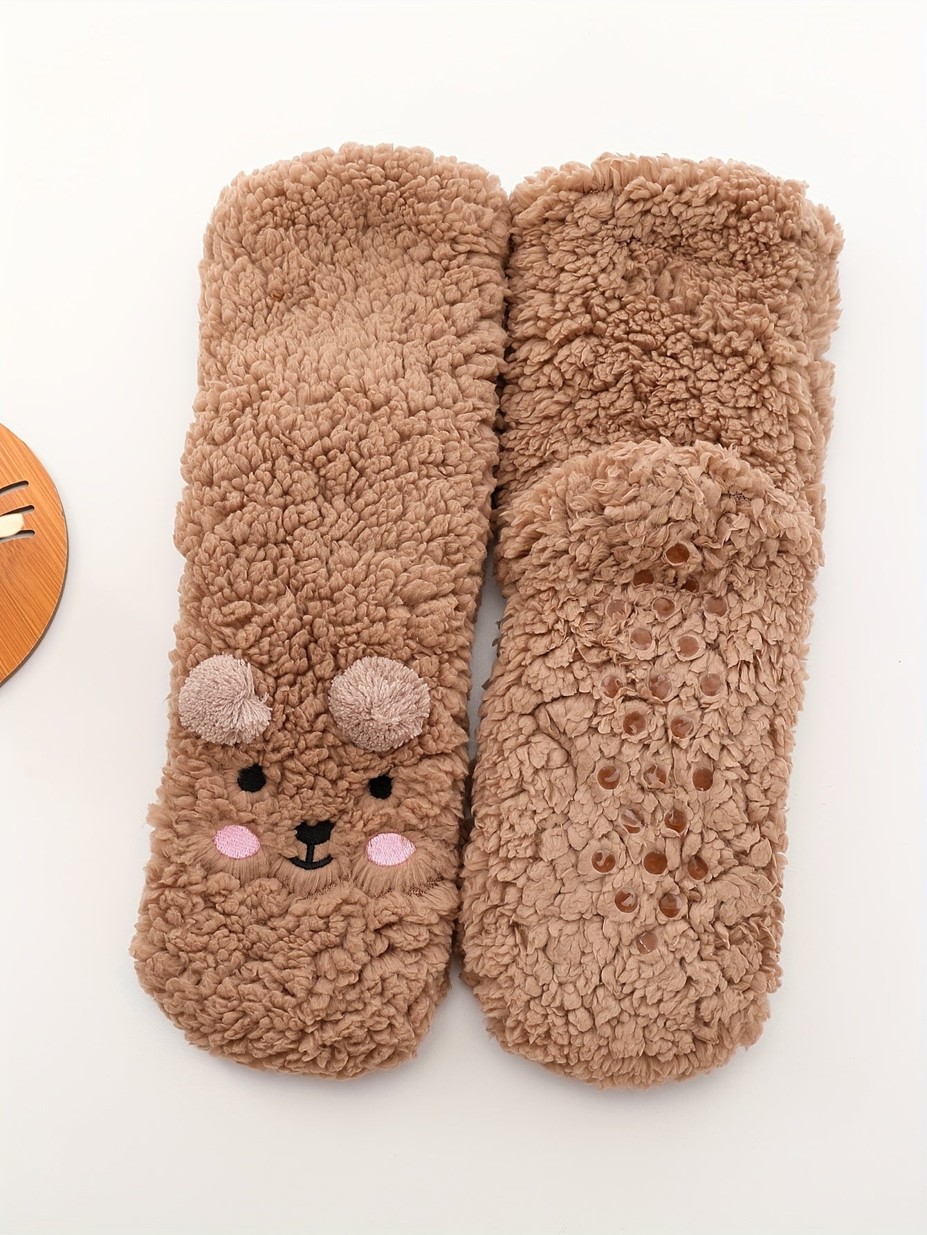 Cozy Coral Fleece Winter Socks for Women - Cute Cartoon Design, Non-Slip Floor Grip, Plus Size Sleeping & Fuzzy Mid-Calf Socks.