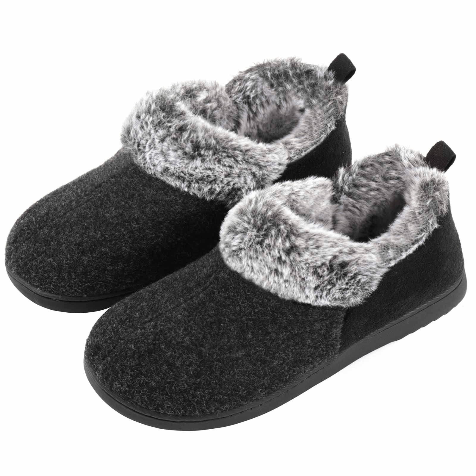 [Fuzzy Plush Household Shoes] Fuzzy Fleece Liner Cozy Plush Household Shoes - Memory Foam Slip-on Shoes for Women