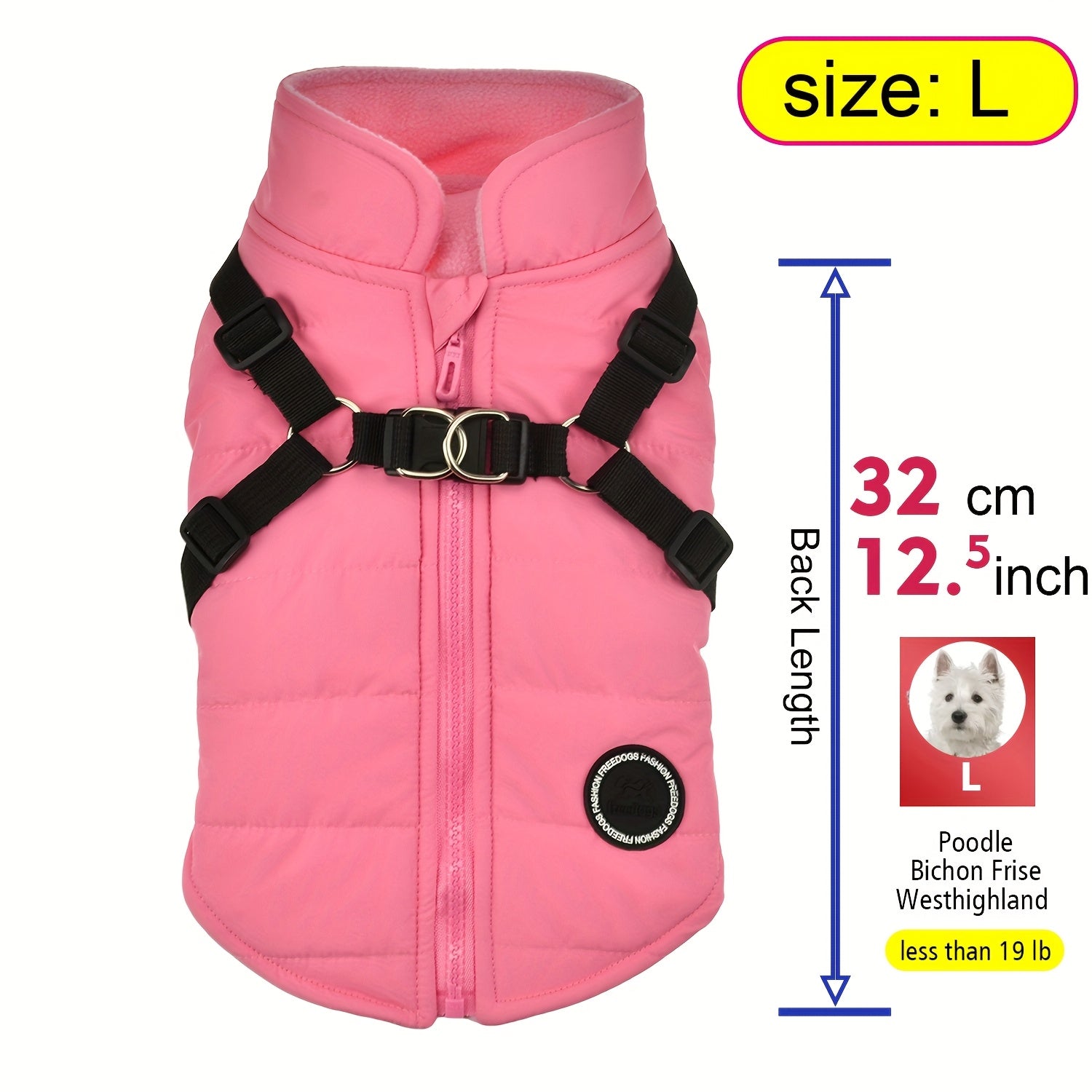 Warm Padded Dog Vest with Harness for Small and Medium Dogs - Red Coat for Extra Comfort and Security Christmas Gift