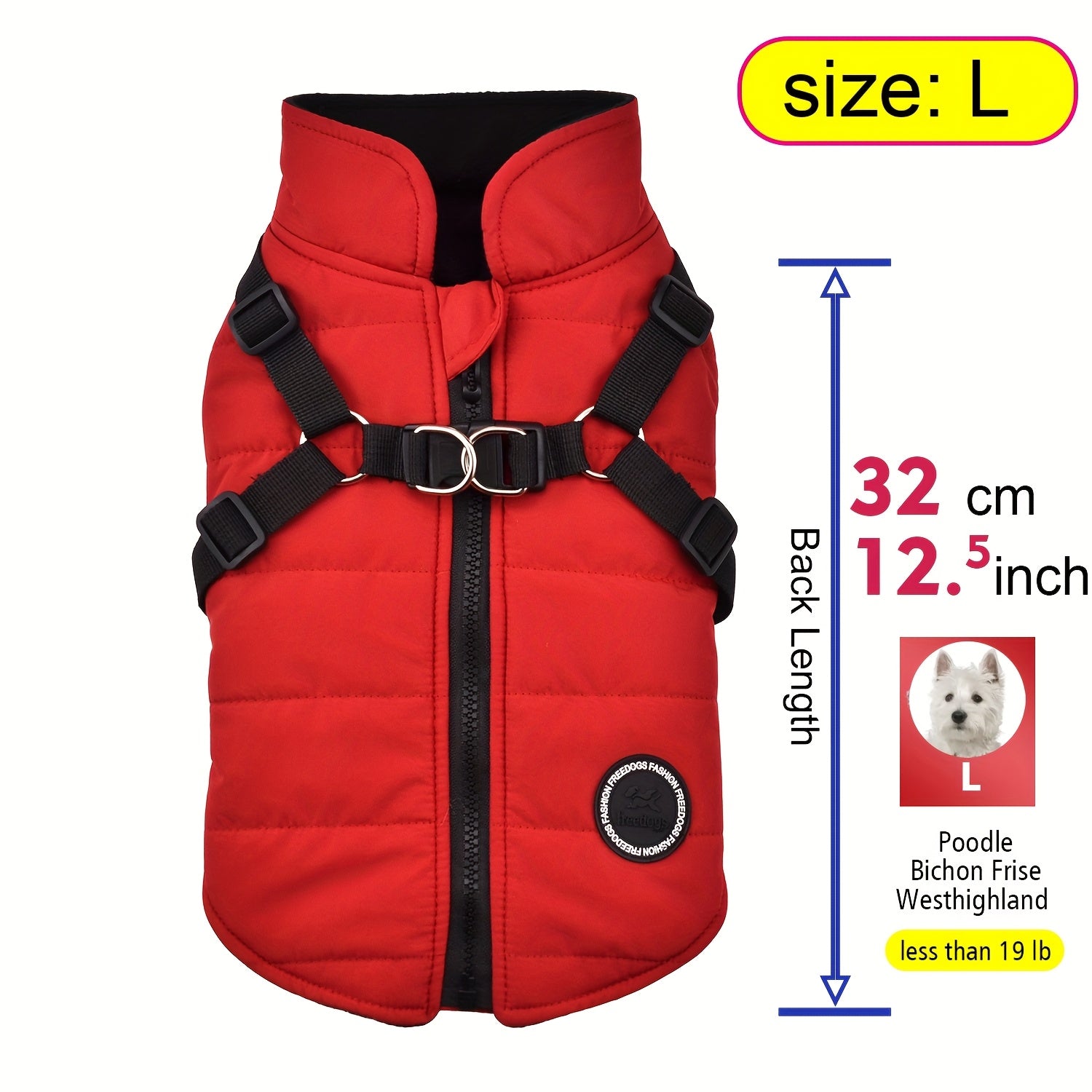 Warm Padded Dog Vest with Harness for Small and Medium Dogs - Red Coat for Extra Comfort and Security Christmas Gift