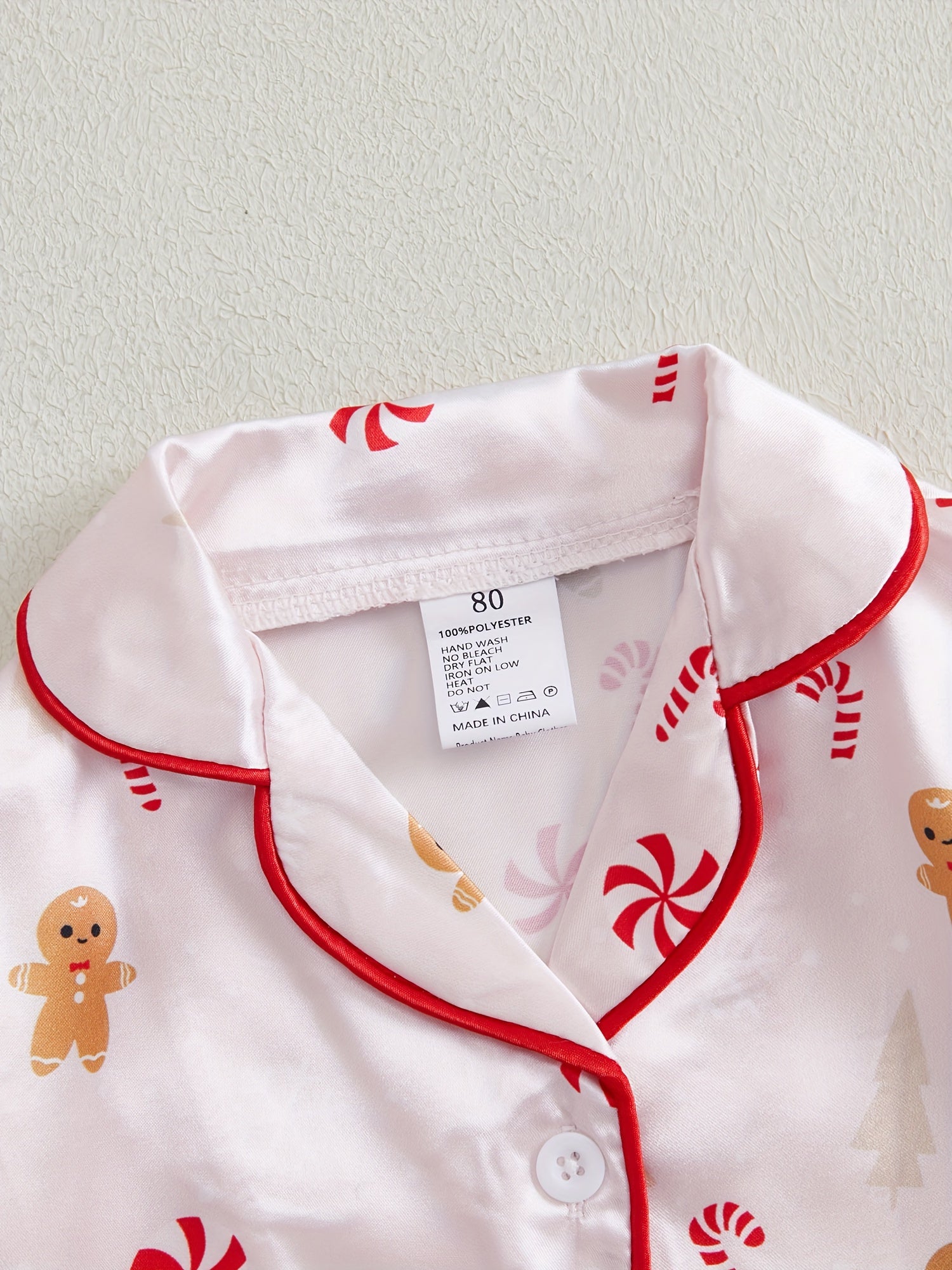 Kids Christmas Pajama Sets Gingerbread Man/Candy Cane Print Lapel Neck Button-up Tops Long Pant Loungewear