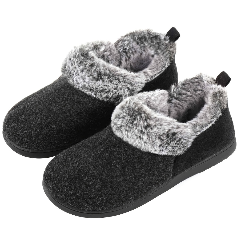 [Fuzzy Plush Household Shoes] Fuzzy Fleece Liner Cozy Plush Household Shoes - Memory Foam Slip-on Shoes for Women