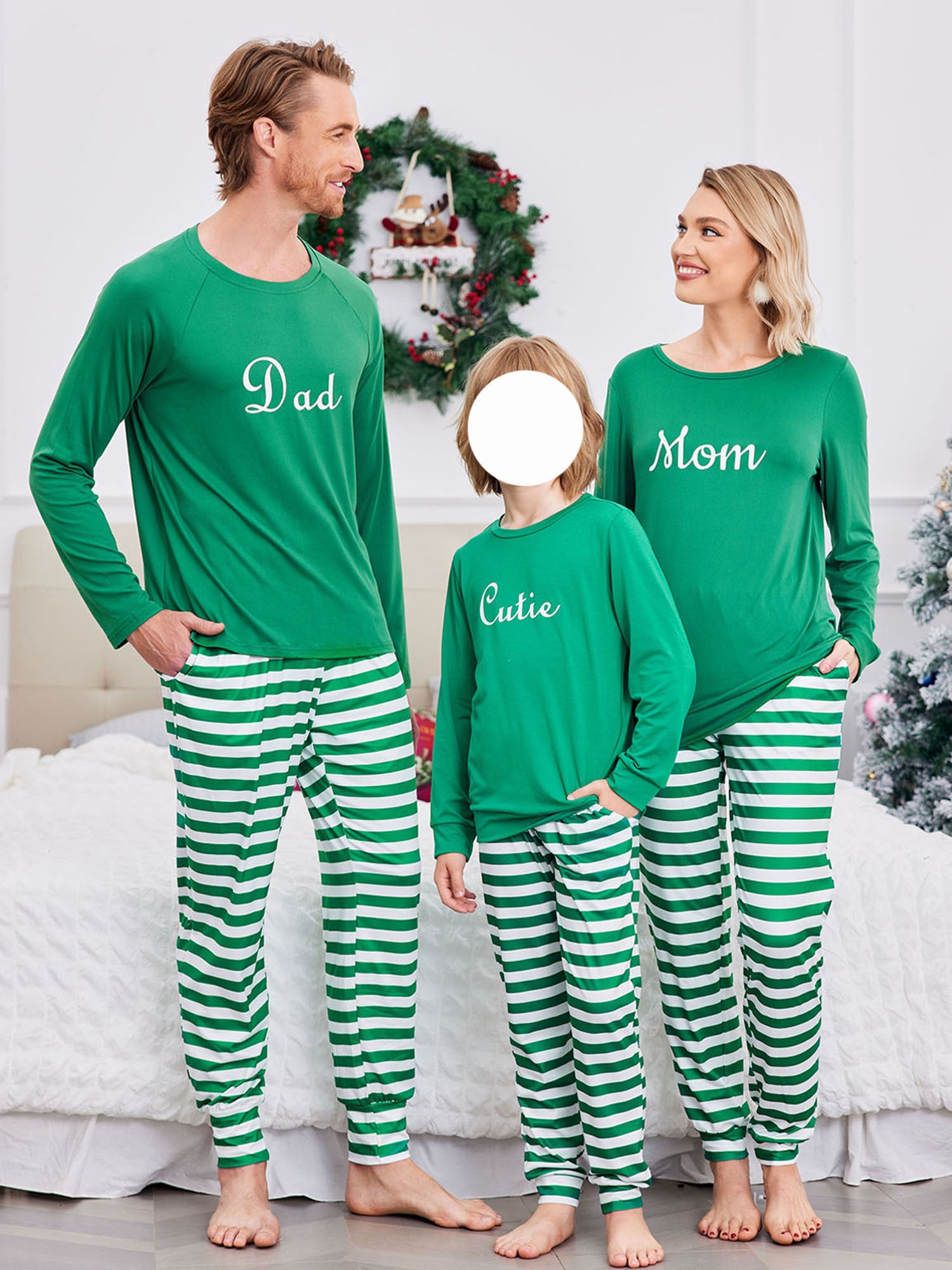 ELESOL Christmas Pajama Sets for Adults - Festive Long Sleeve Pajama Pants and Top Set with Pocket, Polyester 95%, Spandex 5%, Casual Style, Round Neck, Pullover, Cozy Winter Sleepwear for Couples and Family