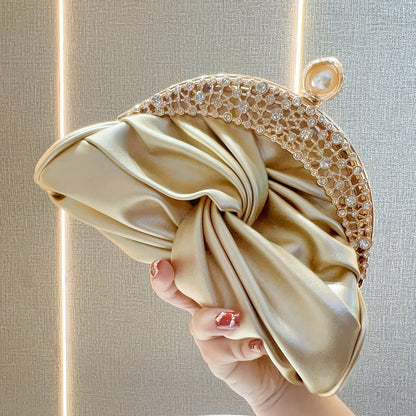 Elegant White Mini Clutch with Golden Rhinestone Crown, Removable Shoulder Strap, and Pearl Accents - Perfect for Evening Parties, Banquets, and Special Occasions, Ladies' Handbag