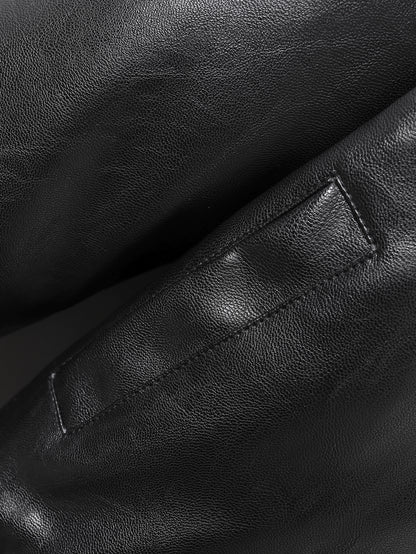 Boys' Faux Leather Jacket with Fleece Lining Thickened Winter Coat Full-Zip Closure Machine Washable Casual Style for Fall/Winter Regular Fit