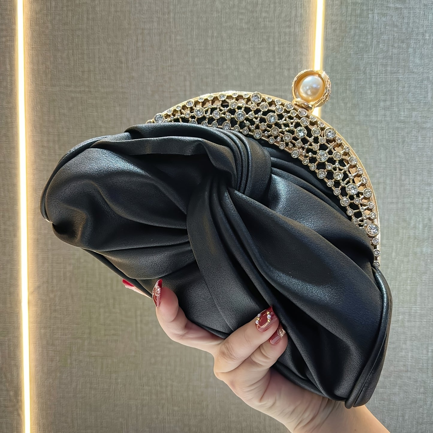 Elegant White Mini Clutch with Golden Rhinestone Crown, Removable Shoulder Strap, and Pearl Accents - Perfect for Evening Parties, Banquets, and Special Occasions, Ladies' Handbag