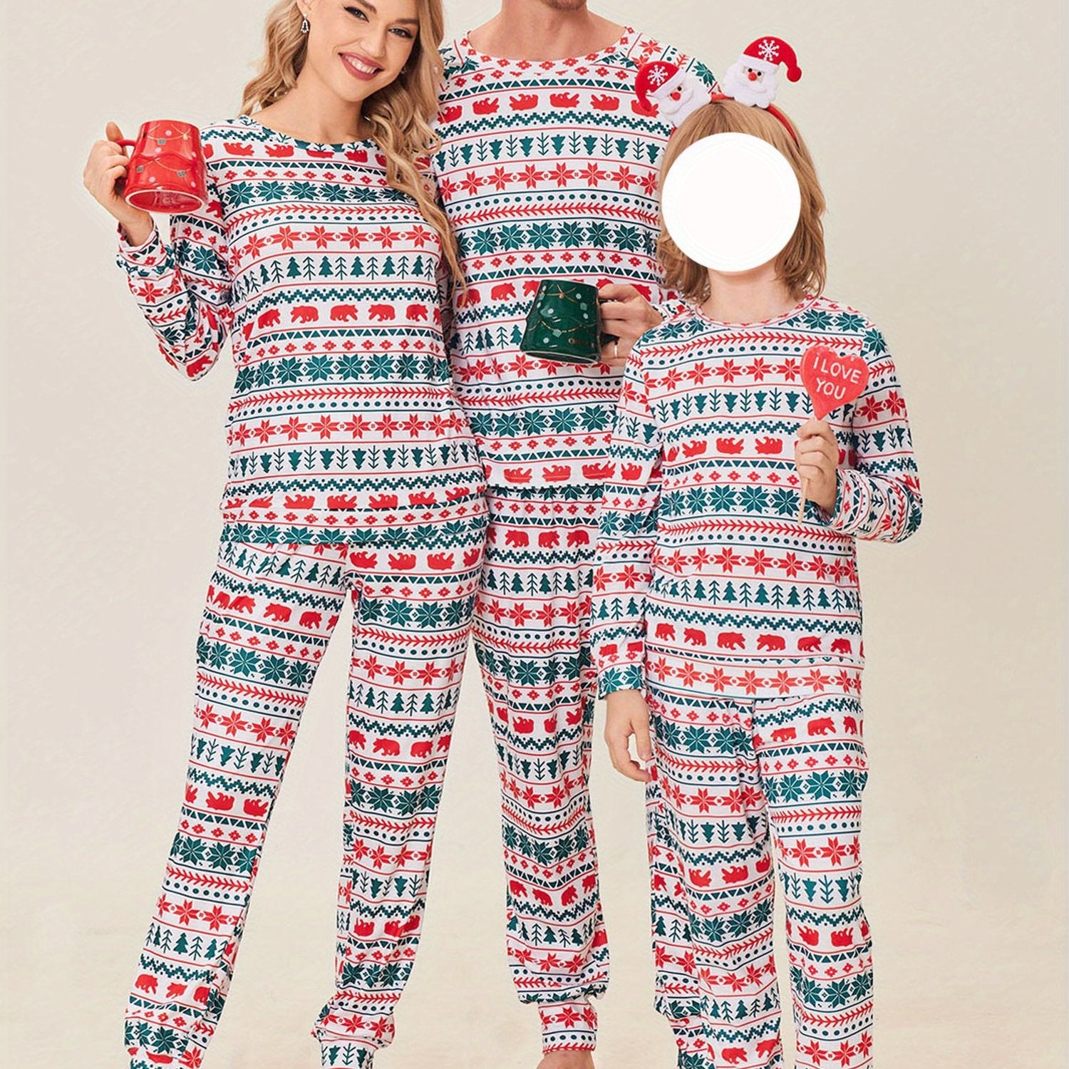 ELESOL Christmas Pajama Sets for Adults - Festive Long Sleeve Pajama Pants and Top Set with Pocket, Polyester 95%, Spandex 5%, Casual Style, Round Neck, Pullover, Cozy Winter Sleepwear for Couples and Family