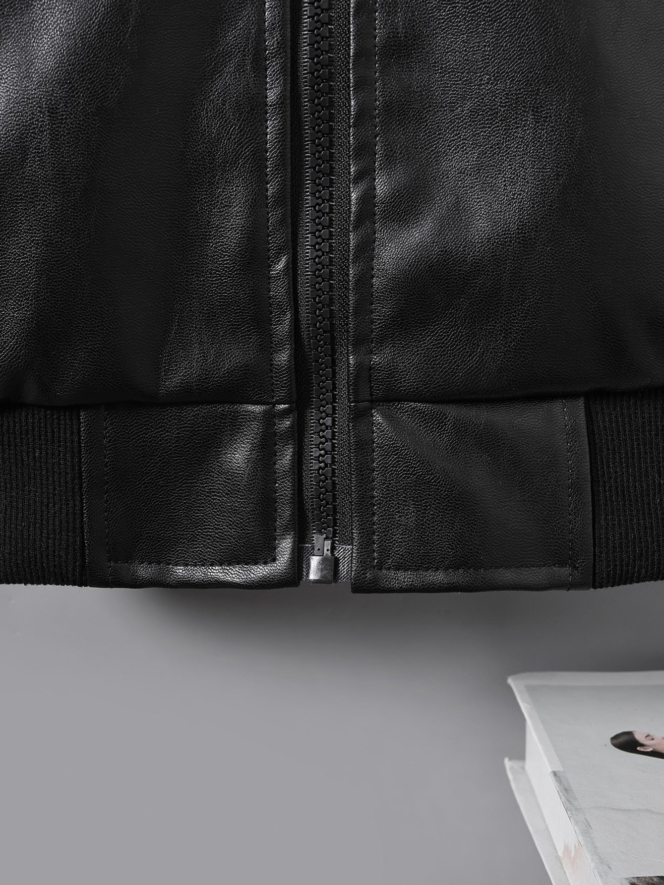 Boys' Faux Leather Jacket with Fleece Lining Thickened Winter Coat Full-Zip Closure Machine Washable Casual Style for Fall/Winter Regular Fit