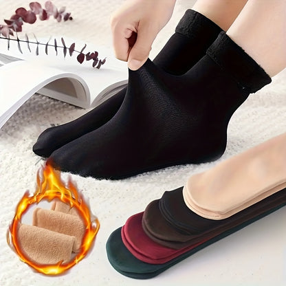 6-Pack Women'S Mid-Calf Snow Socks, Thickened Fleece-Lined Warm Winter Socks.
