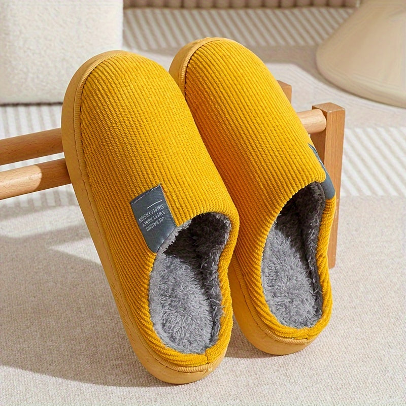 Women's & Unisex Plush Slip-On Slippers with Non-Slip Rubber Sole - Winter Warm Indoor House Shoes, Soft Plush & Cushioned Footbed, Multi-Color Options (Pink, Blue, Grey, Brown, Green, Yellow, Orange) for Home, Postpartum Car