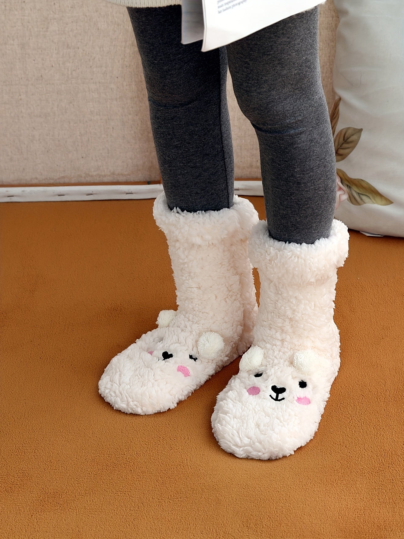 Cozy Coral Fleece Winter Socks for Women - Cute Cartoon Design, Non-Slip Floor Grip, Plus Size Sleeping & Fuzzy Mid-Calf Socks.