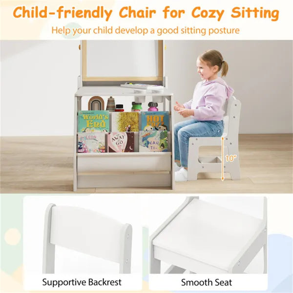 Grey Kids Activity Table With Magnetic Whiteboard/Chalkboard & Paper Roll, Multi-Storage Art Desk For Drawing & Studying