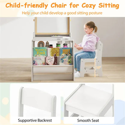 Grey Kids Activity Table With Magnetic Whiteboard/Chalkboard & Paper Roll, Multi-Storage Art Desk For Drawing & Studying