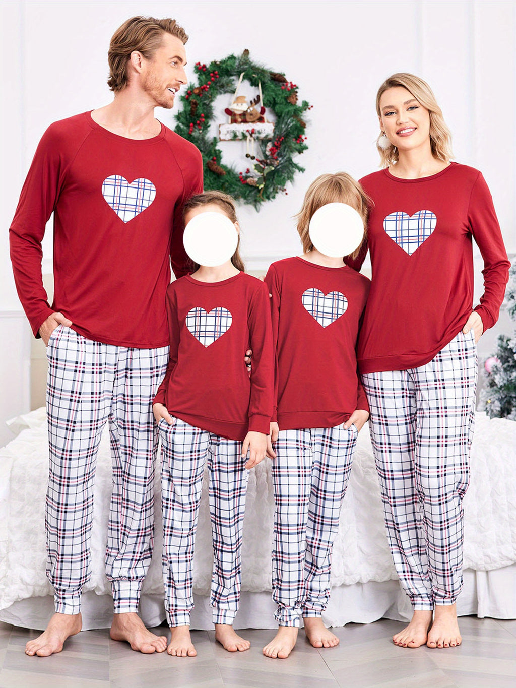 ELESOL Christmas Pajama Sets for Adults - Festive Long Sleeve Pajama Pants and Top Set with Pocket, Polyester 95%, Spandex 5%, Casual Style, Round Neck, Pullover, Cozy Winter Sleepwear for Couples and Family