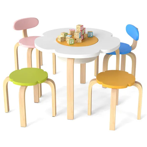 Flower-Shaped Toddler Table Chair Set, Safe Wooden Furniture For Play & Study