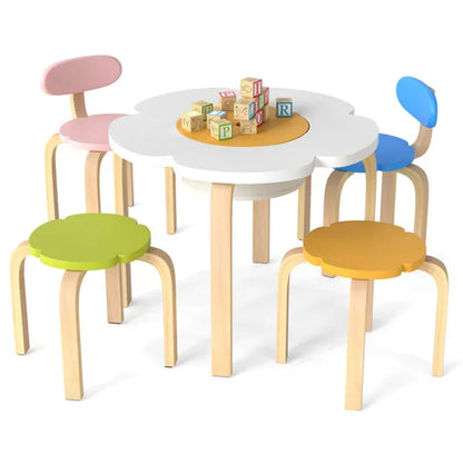 Flower-Shaped Toddler Table Chair Set, Safe Wooden Furniture For Play & Study