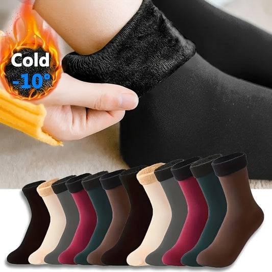 6-Pack Women'S Mid-Calf Snow Socks, Thickened Fleece-Lined Warm Winter Socks.