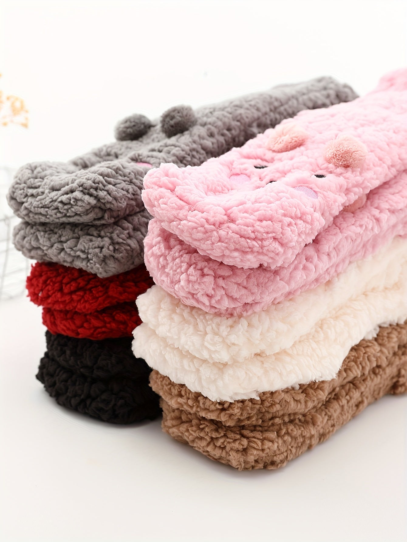 Cozy Coral Fleece Winter Socks for Women - Cute Cartoon Design, Non-Slip Floor Grip, Plus Size Sleeping & Fuzzy Mid-Calf Socks.