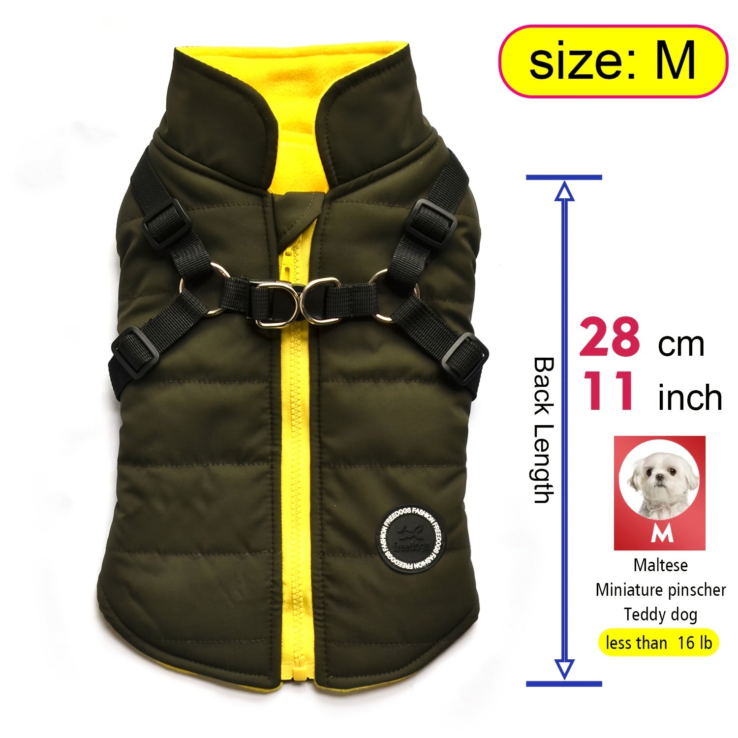Warm Padded Dog Vest with Harness for Small and Medium Dogs - Red Coat for Extra Comfort and Security Christmas Gift