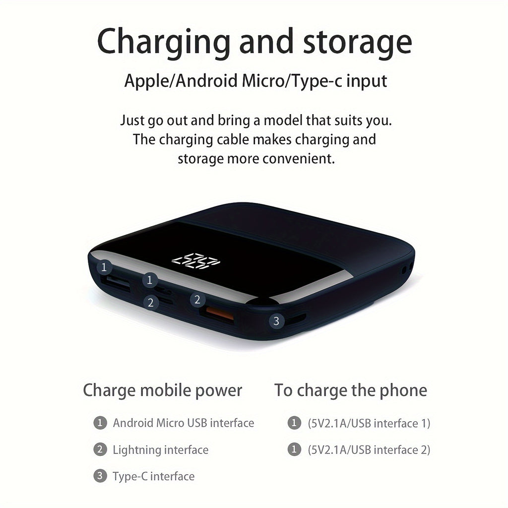 10000mAh 5V2A Fast Charging Portable Mini Power Bank, Compact Size But High Power Capacity, Compatible for iPhone, Samsung, Xiaomi, Samsung