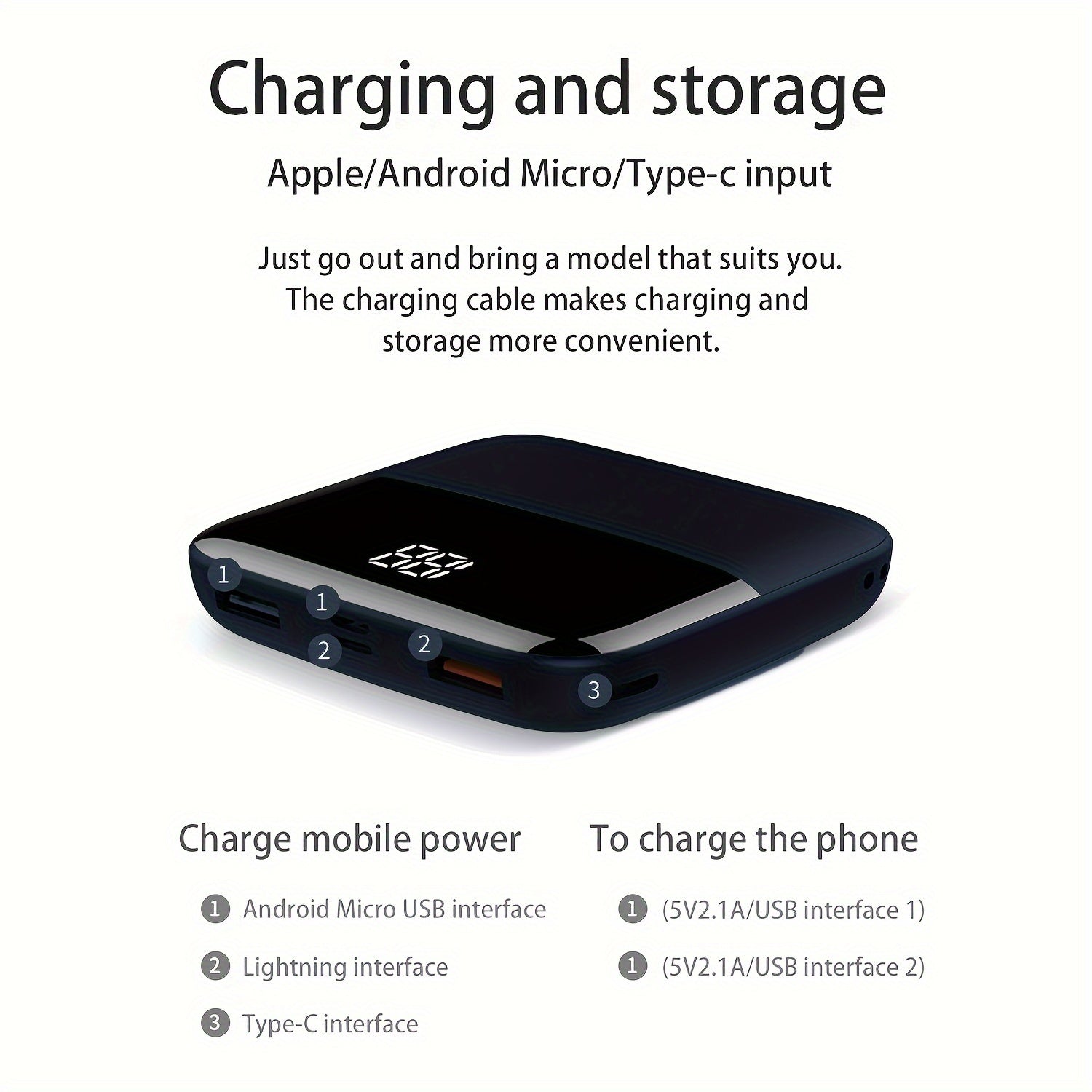 10000mAh 5V2A Fast Charging Portable Mini Power Bank, Compact Size But High Power Capacity, Compatible for iPhone, Samsung, Xiaomi, Samsung