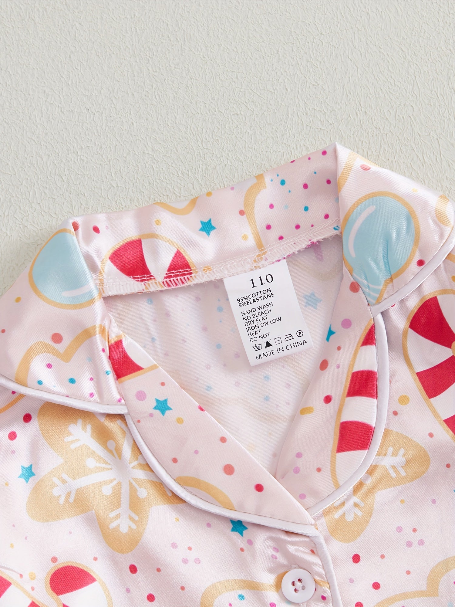 Kids Christmas Pajama Sets Gingerbread Man/Candy Cane Print Lapel Neck Button-up Tops Long Pant Loungewear